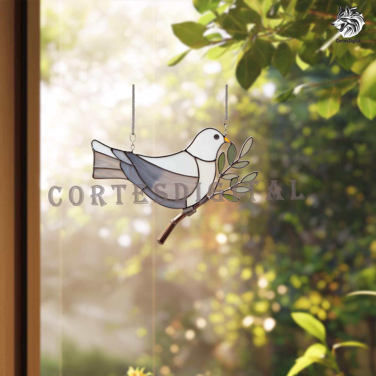 BI95 - Dove Stained Glass Pattern, Peace Bird Suncatcher Template, Diy ...