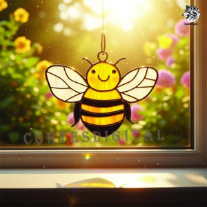 Joli motif de vitrail abeille - modèle PDF attrape-soleil facile pour les débutants, abeille accrochée à la fenêtre SVG, téléchargement numérique