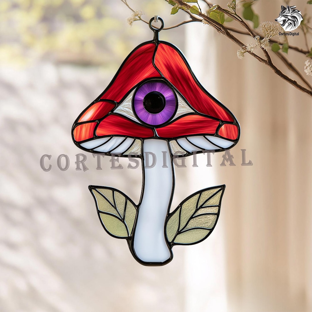 Copy Monster Pattern Glass Eyeball Mushroom Stained Glass Pattern, Spooky Fantasy Suncatcher ...