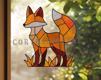 Fox Stained Glass Pattern, Geometric Fox Suncatcher Template, Digital PDF Pattern for DIY Glass Art, Forest Animal Window Decor (N5.AN127)