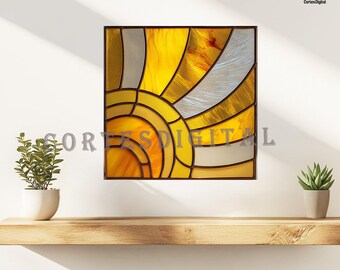 Abstract Sun Rays Stained Glass Suncatcher Panel Pattern, Minimalist Sunshine Window Hanging, Easy DIY Glass Art for Beginners (N5.GE20)