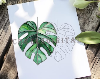 Monstera Leaf Stained Glass Pattern PDF– Instant Download Suncatcher Template, Hobby License, Beginner Glass Art, Tropical Plant Decor