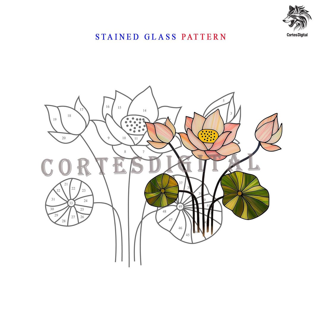 Lotus Flower Stained Glass Pattern SVG PDF | Water Lily Suncatcher ...