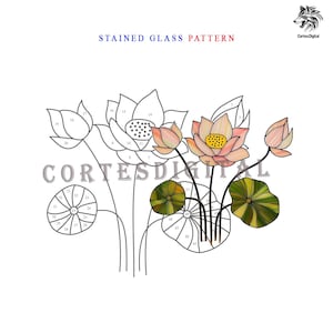 Lotus Flower Stained Glass Pattern SVG PDF | Water Lily Suncatcher Digital Template | DIY Lotus Flower Panel | Instant Digital Download