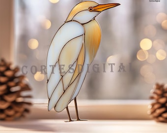 Heron Stained Glass Pattern, Elegant Bird Suncatcher Template, Minimal Nature Decor, Window Glass Art Design PDF PNG. (Number N5.BI140)