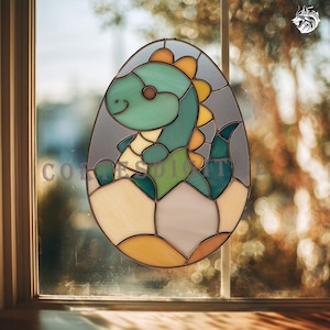 Vitral con diseño de dinosaurio – Adorno para ventana con forma de dinosaurio bebé, decoración para guardería, regalo para habitación infantil (149SI)