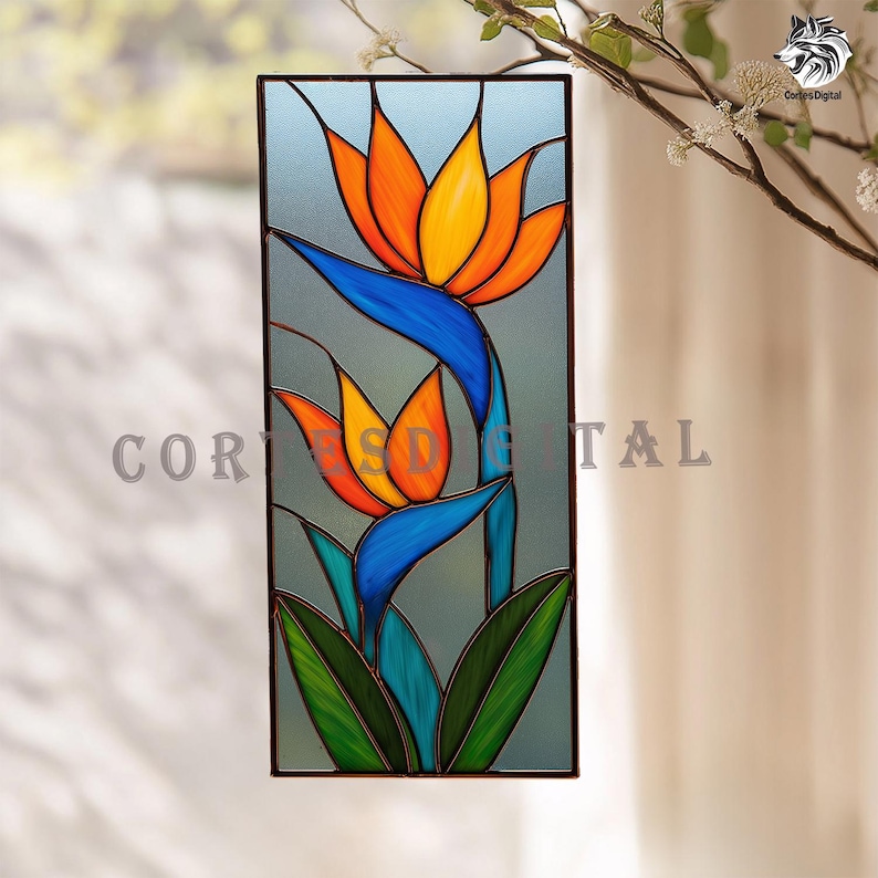 Bird of Paradise Stained Glass Panel Pattern, Tropical Flower Template ...
