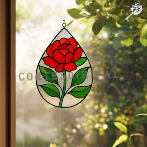 PA75- Peony Stained Glass Pattern, Teardrop Flower Suncatcher Template, Beginner Glass Craft PDF SVG PNG