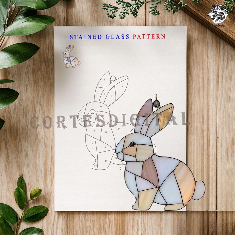 Geometric Glass Rabbit Geometric Bunny Stained Glass Pattern, Sitting Rabbit Suncatcher ...