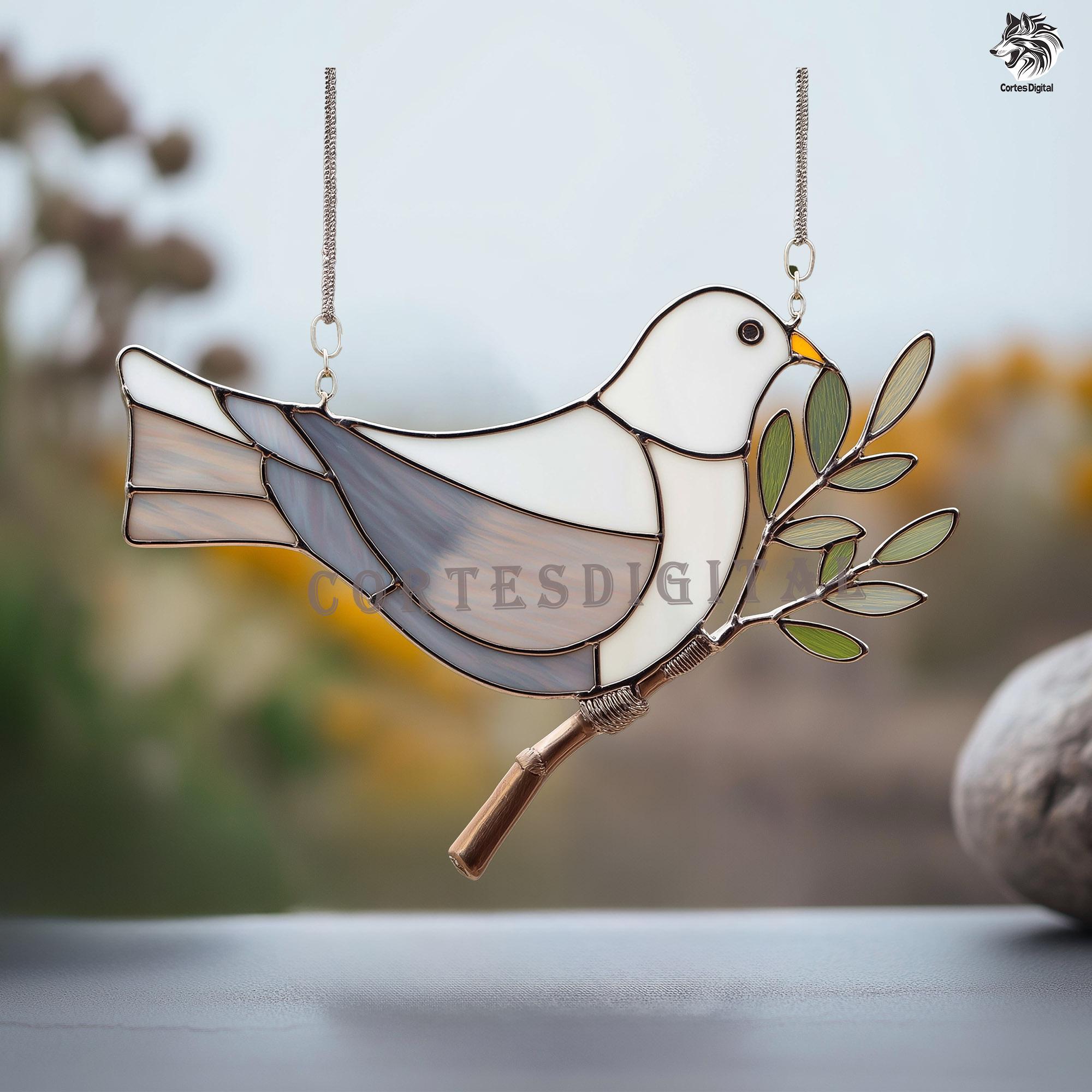 BI95 - Dove Stained Glass Pattern, Peace Bird Suncatcher Template, Diy ...