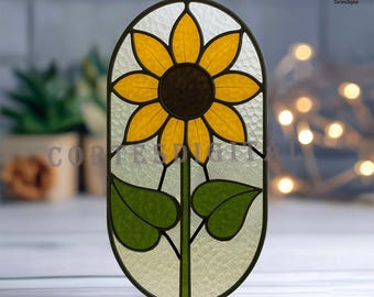 Sunflower Stained Glass Pattern, DIY Summer Floral Suncatcher Template, Instant Download (PDF SVG Png, N5.PA01)