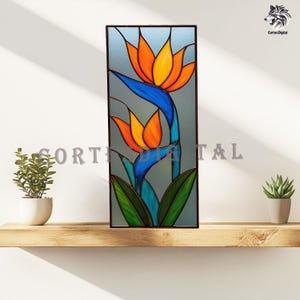 Bird of Paradise Stained Glass Panel Pattern, Tropical Flower Template ...