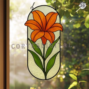 Orange True Lily Stained Glass Pattern | Floral Suncatcher Template | Instant Download PDF SVG PNG (N5PA122)