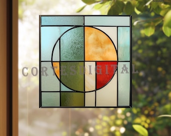 Motivo geometrico a cerchio in vetro colorato, moderno design astratto acchiappasole, decorazione fai da te per finestre adatta ai principianti (N5.GE10)