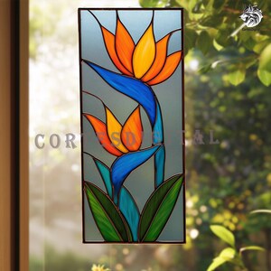Bird of Paradise Stained Glass Panel Pattern, Tropical Flower Template ...