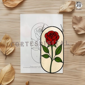 Red Rose Stained Glass Pattern PDF, Floral Suncatcher Template, Romantic DIY Window Decor, Beginner Flower Glass Design Download