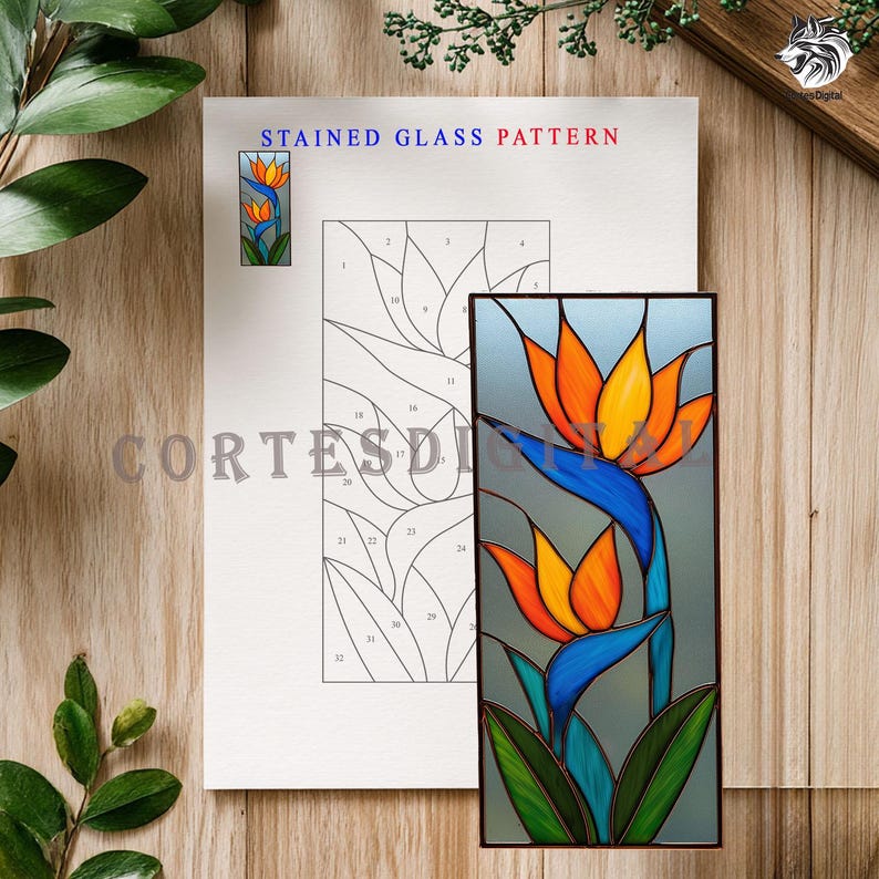 Bird of Paradise Stained Glass Panel Pattern, Tropical Flower Template ...