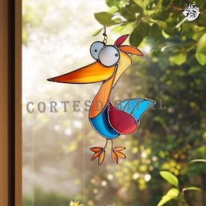 Upside Down Bird Stained Glass Pattern, Squint-eyed bird Suncatcher Tempate, Funny Bird Glass Art, Instant PDF PNG SVG (N5SI66)