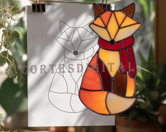 Fox Stained Glass Pattern PDF, Cozy Fall and Christmas Suncatcher Template, Easy Animal Window Decor, Beginner Friendly Glass Art (N5.CH218)