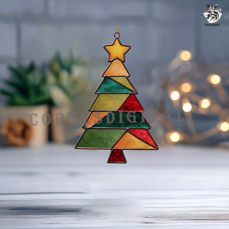 Xmas Tree Stained Glass Pattern, Christmas Suncatcher Template ...