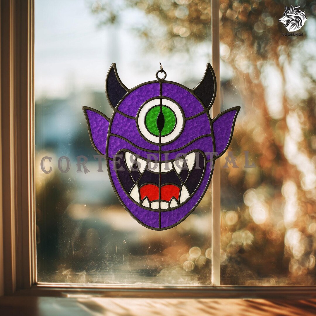 Copy Monster Pattern Glass One-eyed Monster Stained Glass Pattern, Purple Cyclops Halloween ...