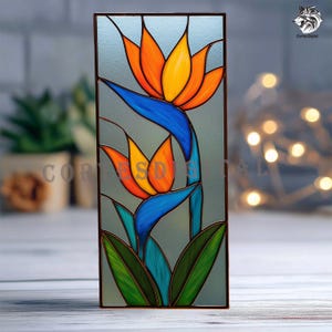 Bird of Paradise Stained Glass Panel Pattern, Tropical Flower Template for DIY Window Decor, Suncatcher Glass Art (N5.FL70)