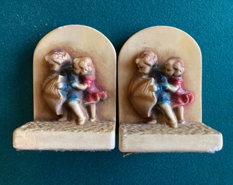 Vintage Chalkware Children's Nursery Bookends