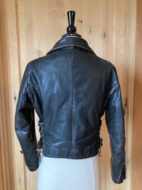 Vintage 80's Black Leather Women's Motorcycle Jac… - image 2