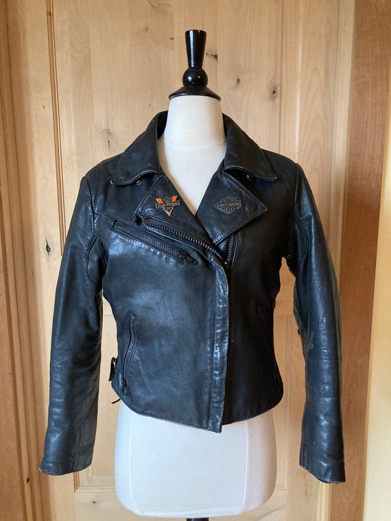 Vintage 80's Black Leather Women's Motorcycle Jac… - image 1