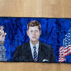 Vintage 1960&#39;s President JFK John F Kennedy Tapestry Carpet Wall Decor