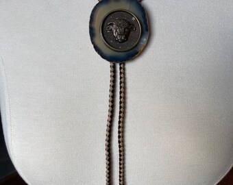 Western Bolo Tie with Geode and Hereford Cow