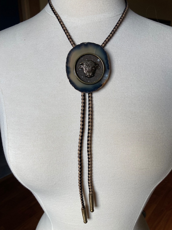 Western Bolo Tie with Geode and Hereford Cow