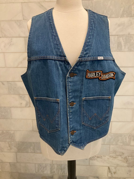 Vintage Wrangler Men's Denim Harley Davidson Vest 