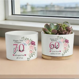 May include: A set of three ceramic canisters with lids. The canisters are white with a blue floral pattern. The largest canister is 8 inches tall, the medium is 7 inches, and the smallest is 6 inches.