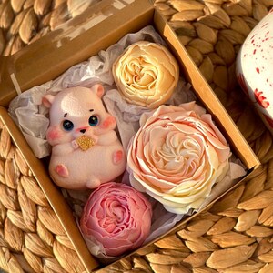 Flower Soap Arrangement With a Hamster, Body Wash, Decorative Easter Gift For Her, Funny Gift For Kids, Decorative Realistic Soap Box