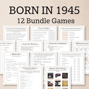 Born in 1945 Printable Games 80th Birthday Game Bundle Vintage Party Games 1945 Trivia Games