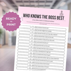 Printable Office Game – Who Knows The Boss Best Office Activities Team Building Game Work Games for Adults Office Party