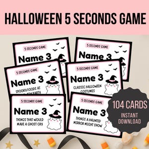 Halloween 5 Second Game Printable - 104 Spooky Party Cards - Fun Halloween Game for Teens & Adults - Instant Download