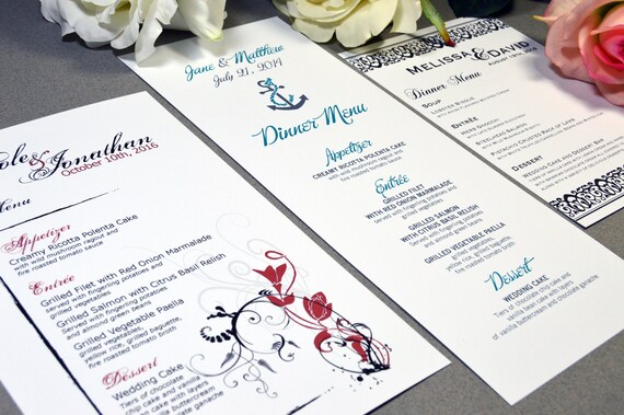 Wedding Menu Wedding Reception Stationery Wedding Dinner Etsy