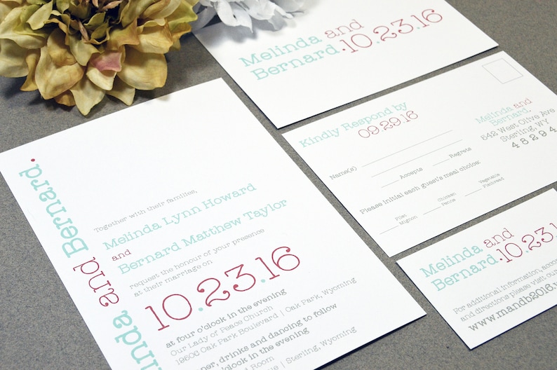 Typewriter Wedding Invitations Modern Pocket Suite Typography Etsy