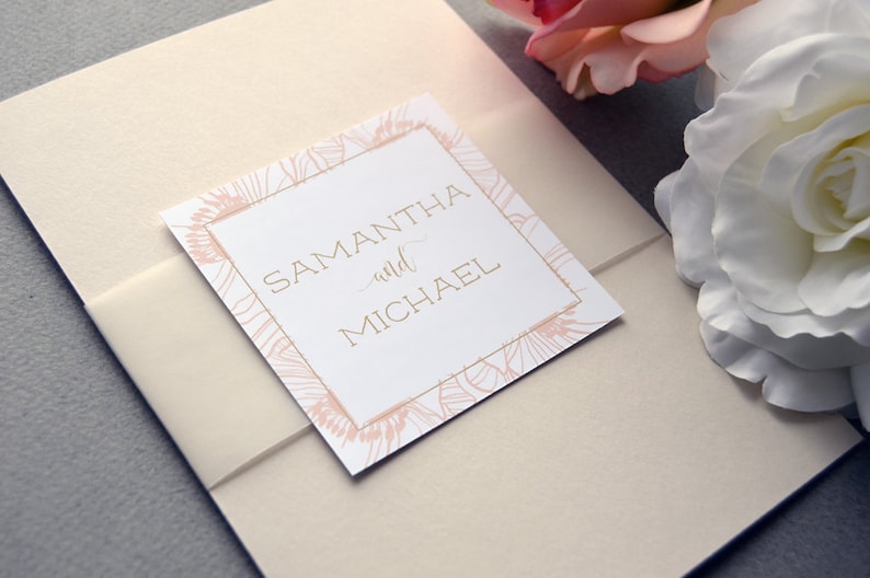 Floral Wedding Invitations Blush Pink and Champagne Wedding Etsy