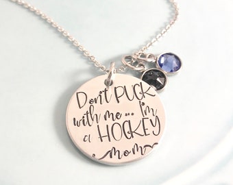 Hockey Mom Necklace - Dont Puck With Me- Team Spiritwear - Hockey Jewelry - Team Colors - sport mom