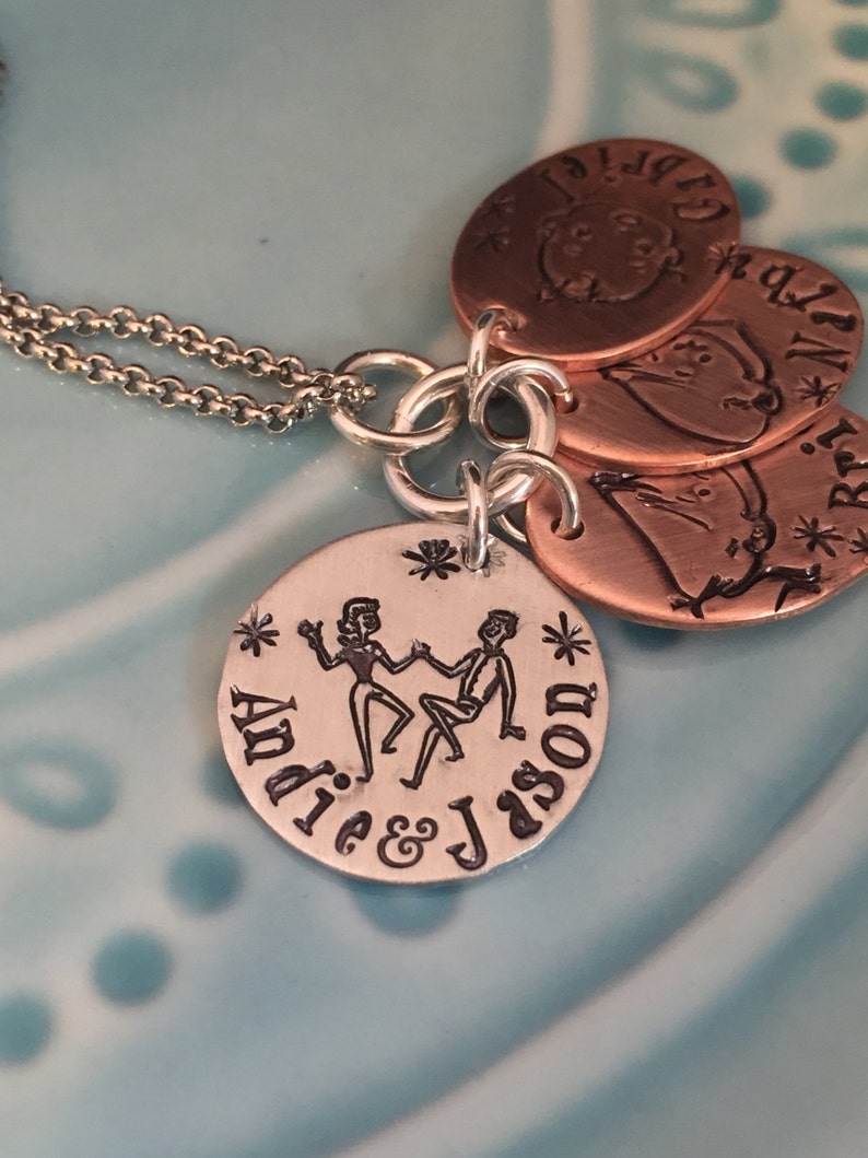 Family Necklace Name Jewelry Personalized Jewelry Hand Stamped Necklace Mommy Necklace Retro Mid-Century Family Name Necklace