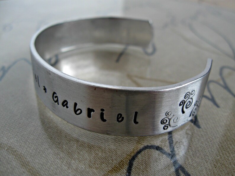 Hand Stamped Cuff Bracelet Personalized Cuff Kids Names Etsy