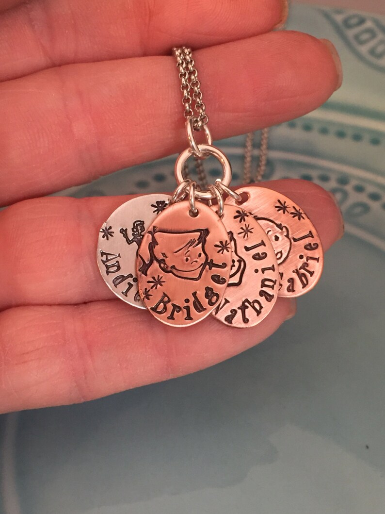 Family Necklace Name Jewelry Personalized Jewelry Hand Stamped Necklace Mommy Necklace Retro Mid-Century Family Name Necklace