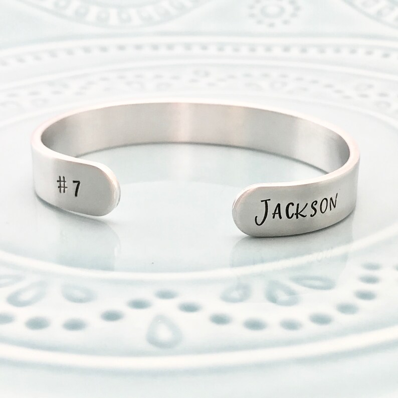 Unisex Basketball Cuff Bracelet Personalized Jewelry Team Jewelry Basketball Mom Bracelet Handstamped Bracelet Cuff