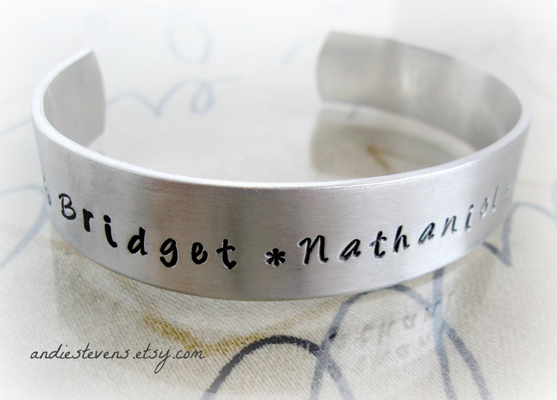 Hand Stamped Cuff Bracelet Personalized Cuff Kids Names Etsy