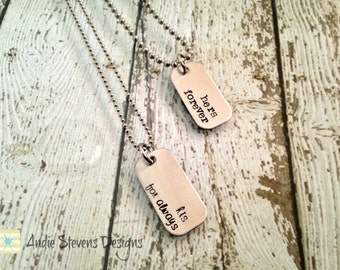 Hers Forever His For Always His and Hers Mini Dog Tag Necklace Set Couples Jewelry Stainless Steel Silver Boyfriend Girlfriend Mr. and Mrs.