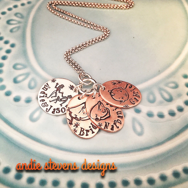 Family Necklace Name Jewelry Personalized Jewelry Hand Stamped Necklace Mommy Necklace Retro Mid-Century Family Name Necklace
