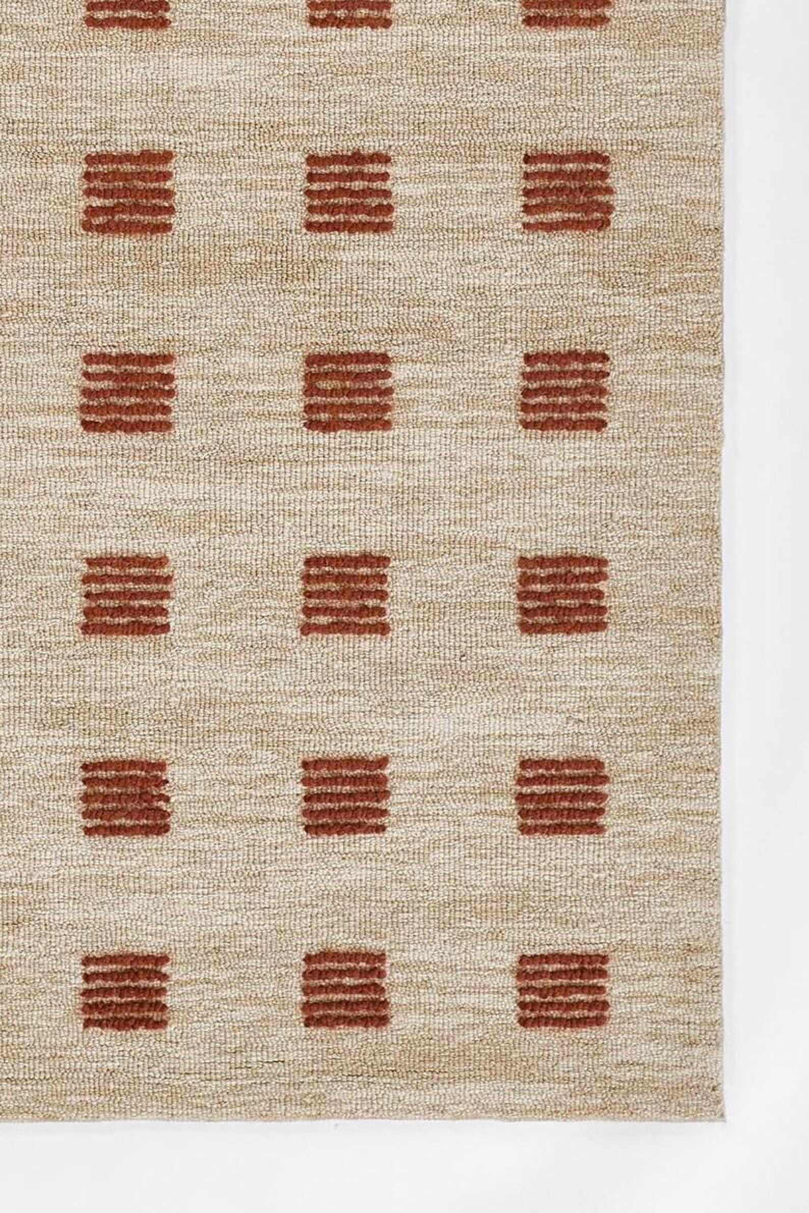 Modern Wool Rug Beige With Terracotta Grid Pattern – Handwoven Beige ...